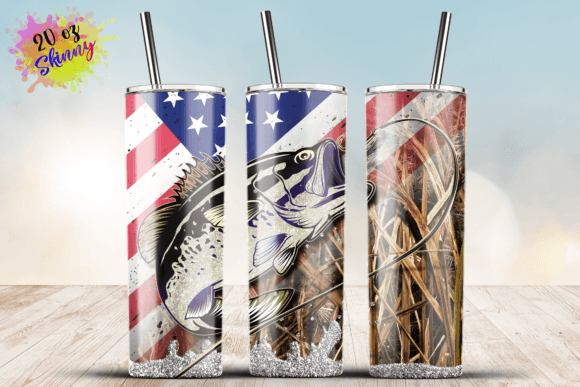 American Flag and Camo Fishing 20oz Wrap