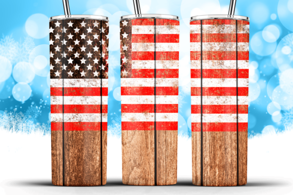American Flag Rustic Wood Grain 20ozWrap