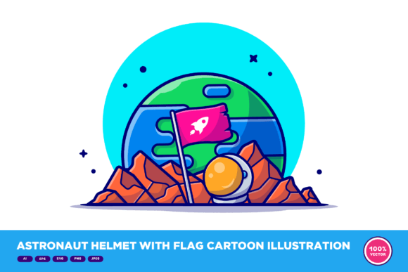 Astronaut Helmet with Flag Cartoon: Graphics for Crafts & Small Business Branding