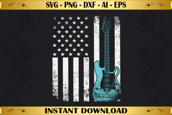Bass Guitar Player American Flag Graphics