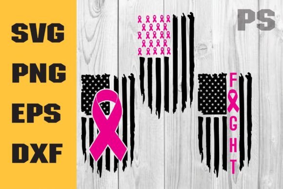 Fight Cancer US Flag SVG, Pink Ribbon Graphics