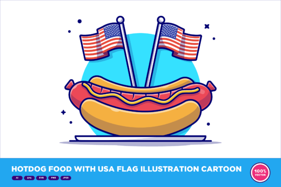 Hotdog Food with USA Flag Illustration Graphics & Crafts