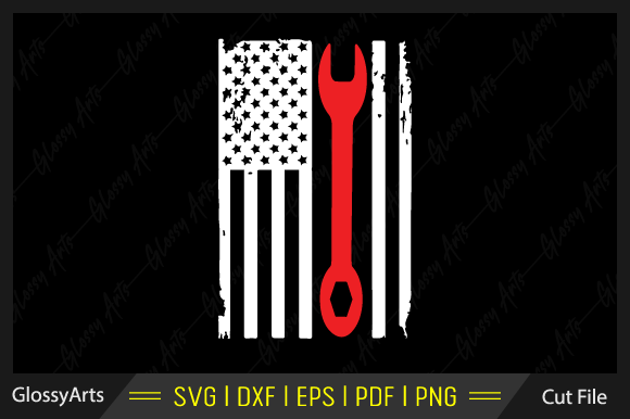 Mechanic Wrench American Flag Svg File