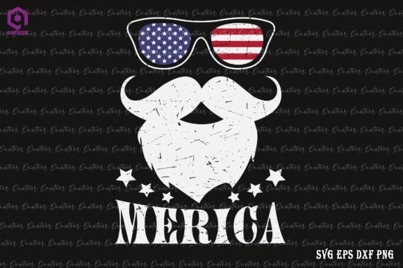 MERICA America Flag Glasses Mustache: Graphics & Crafts for Local Branding