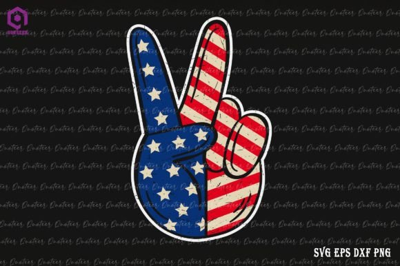 Peace Sign Hand Patriotic American Flag Graphics and Crafts