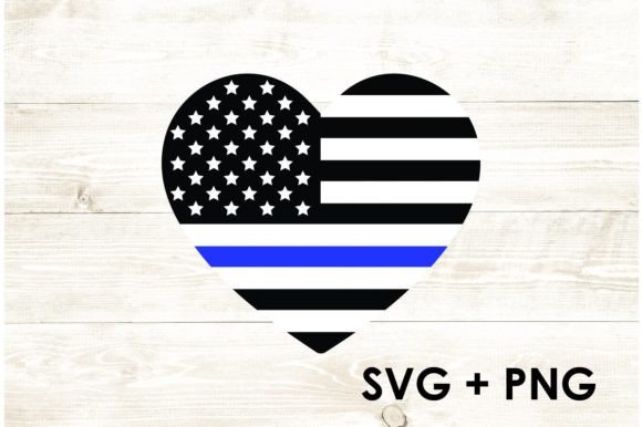 USA Flag Heart Blue Line Graphics and Crafts